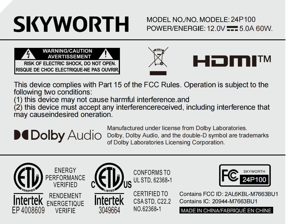 Skyworth 24-Inch Portable 1080P Smart TV
