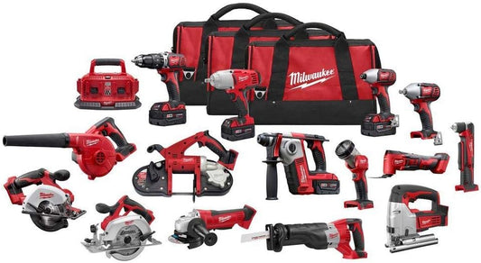Milwaukee 15-Tool Combo Kit (18V Lithium-Ion, 4.0Ah Batteries, 6-Port Charger, 3 Bags)