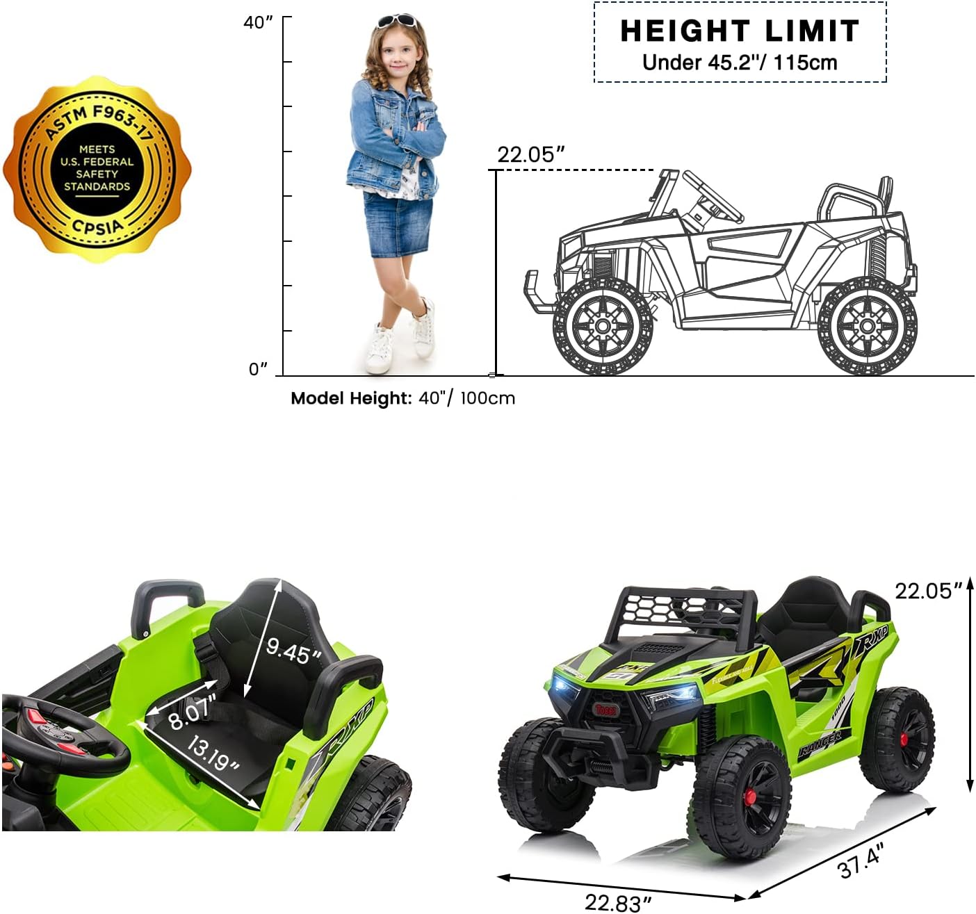 12V Kids Ride on Car, Electric Off-Road UTV Truck with Forward and Reverse Functions