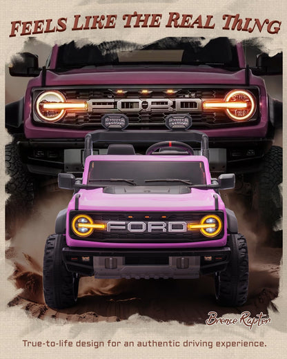 24V Ride on Toys for Big Kids, Licensed Ford Bronco Raptor 2 Seater Ride on Cars with Remote Control