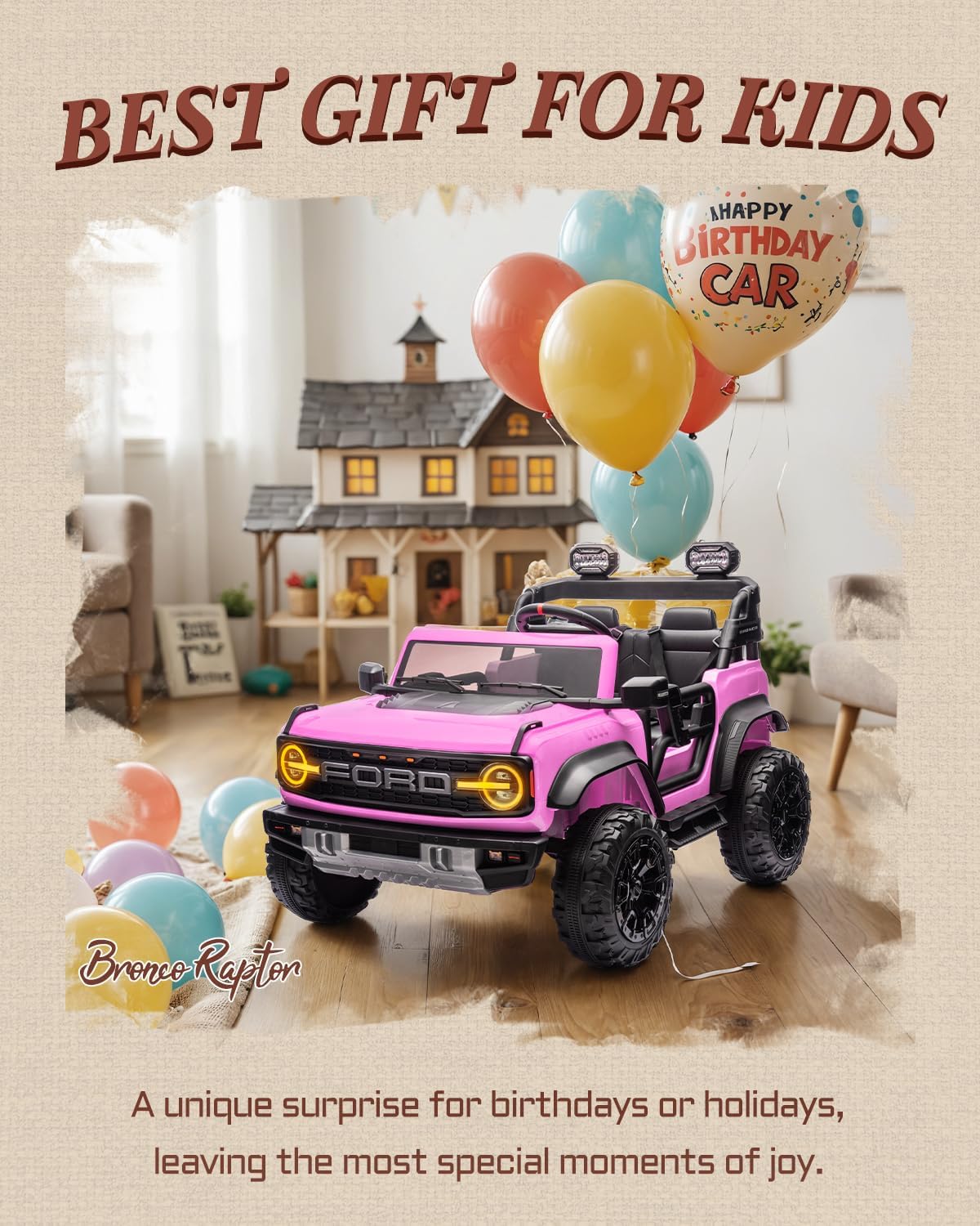 24V Ride on Toys for Big Kids, Licensed Ford Bronco Raptor 2 Seater Ride on Cars with Remote Control