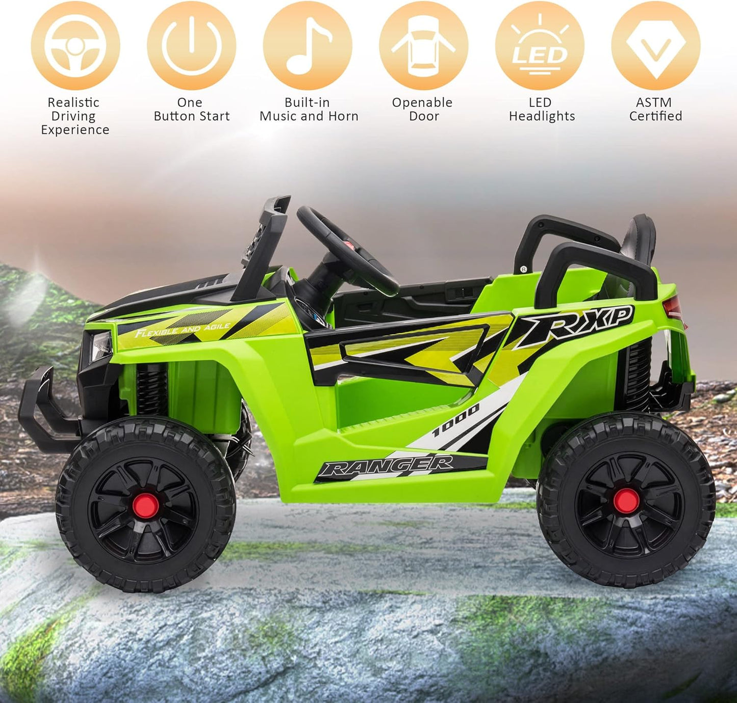 12V Kids Ride on Car, Electric Off-Road UTV Truck with Forward and Reverse Functions